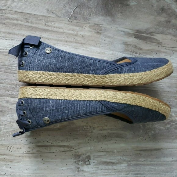 Ugg Indah Ballet Flat Denim Blue Western Girl Country Core Lace Ribbon 6.5 NEW - Picture 10 of 16